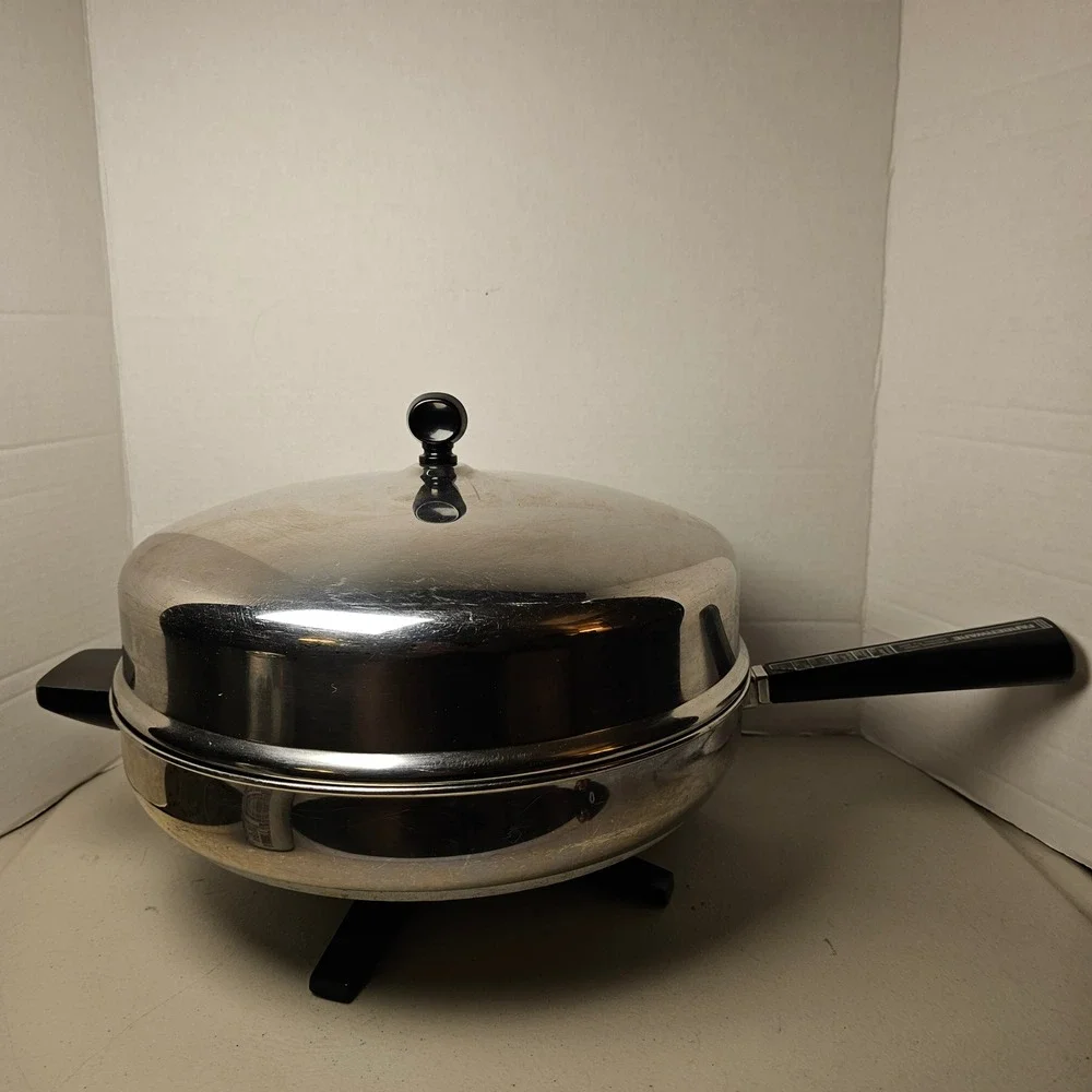 MCM Vintage Electric Fry Skillet Stainless Steel High Dome Lid Farberware B3000